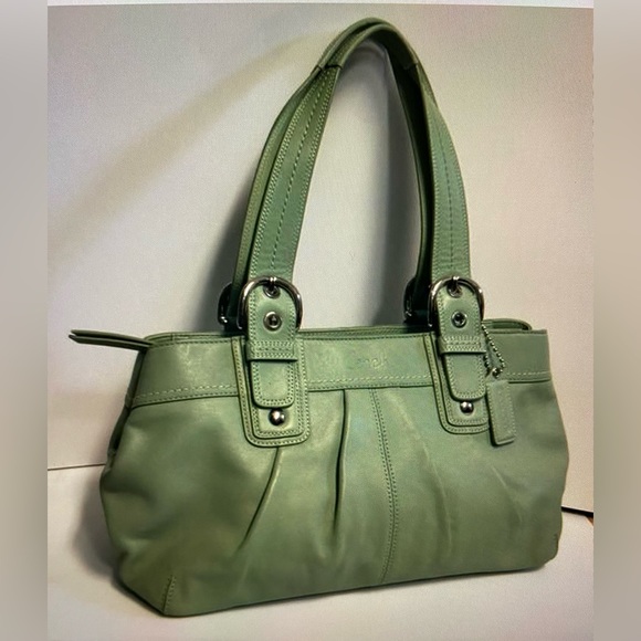 COACH Soho Hampton F13732 Sage Green Pleated Leather Tote Shoulder Satchel Bag - Picture 2 of 15